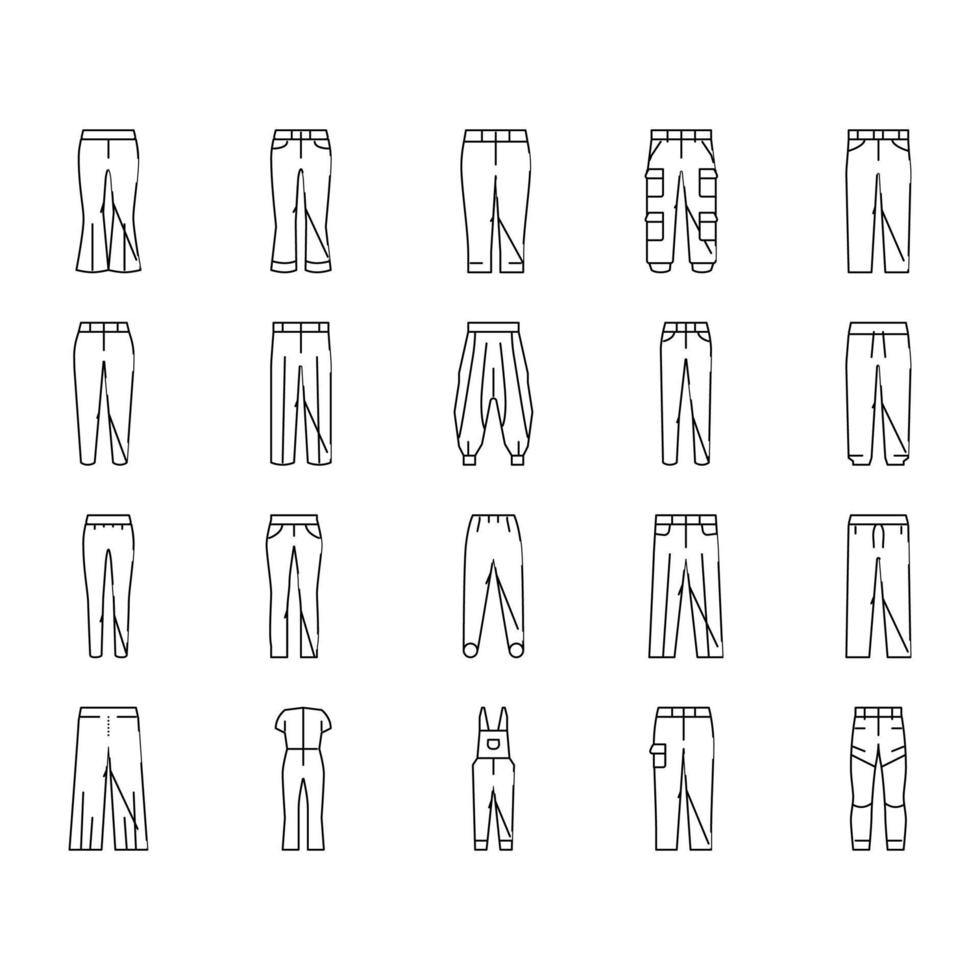 pants fashion clothes apparel icons set vector