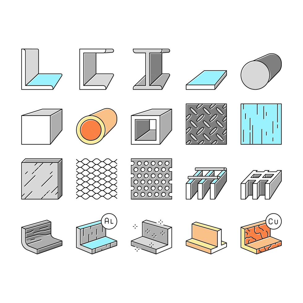 Metal Material Construction Beam Icons Set Vector