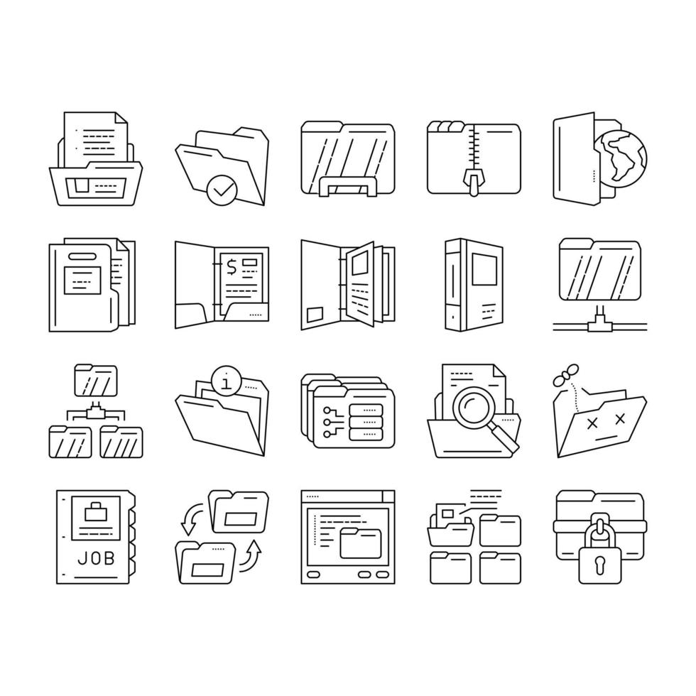 folder paper business file empty icons set vector