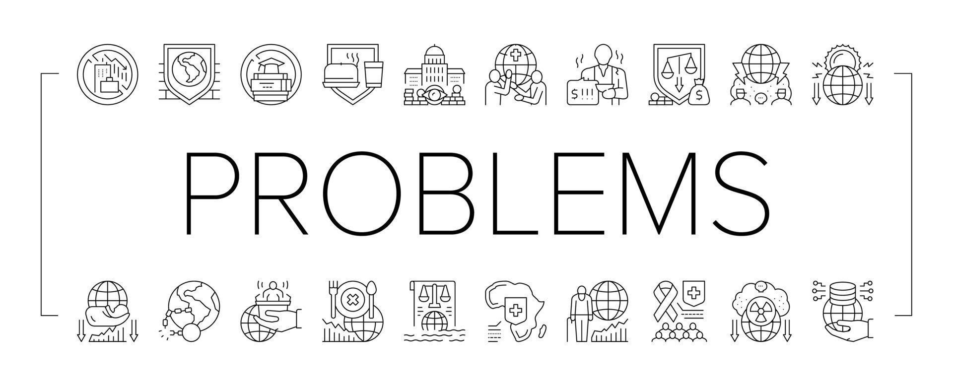 Social Public Problems Worldwide Icons Set Vector