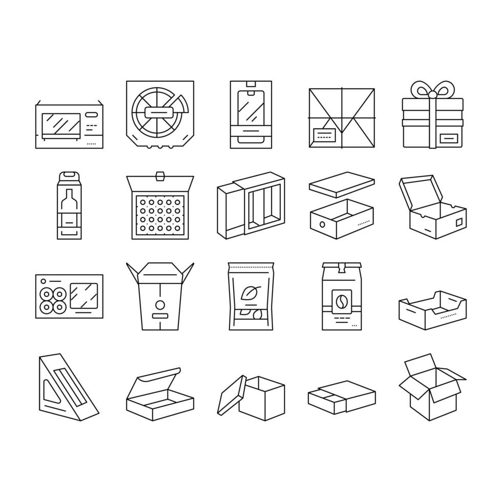 Box Carton Container Collection Icons Set Vector