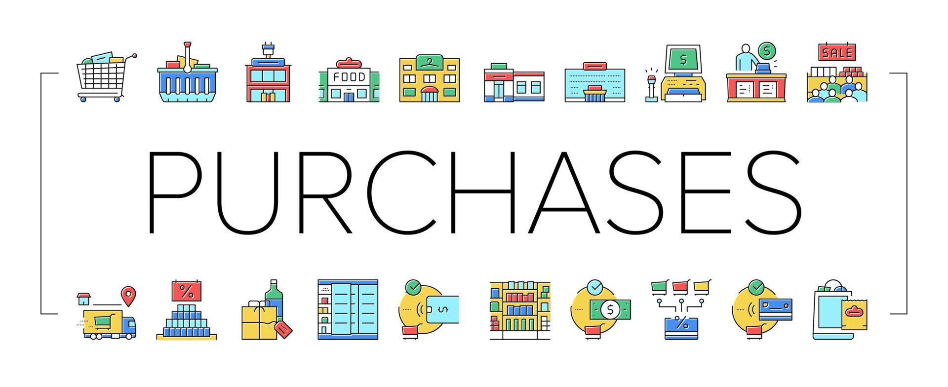 Purchases And Shopping Collection Icons Set Vector