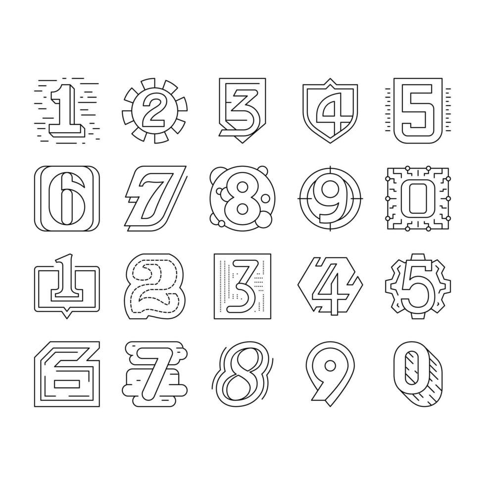 Numbers Numeral Title Collection Icons Set Vector