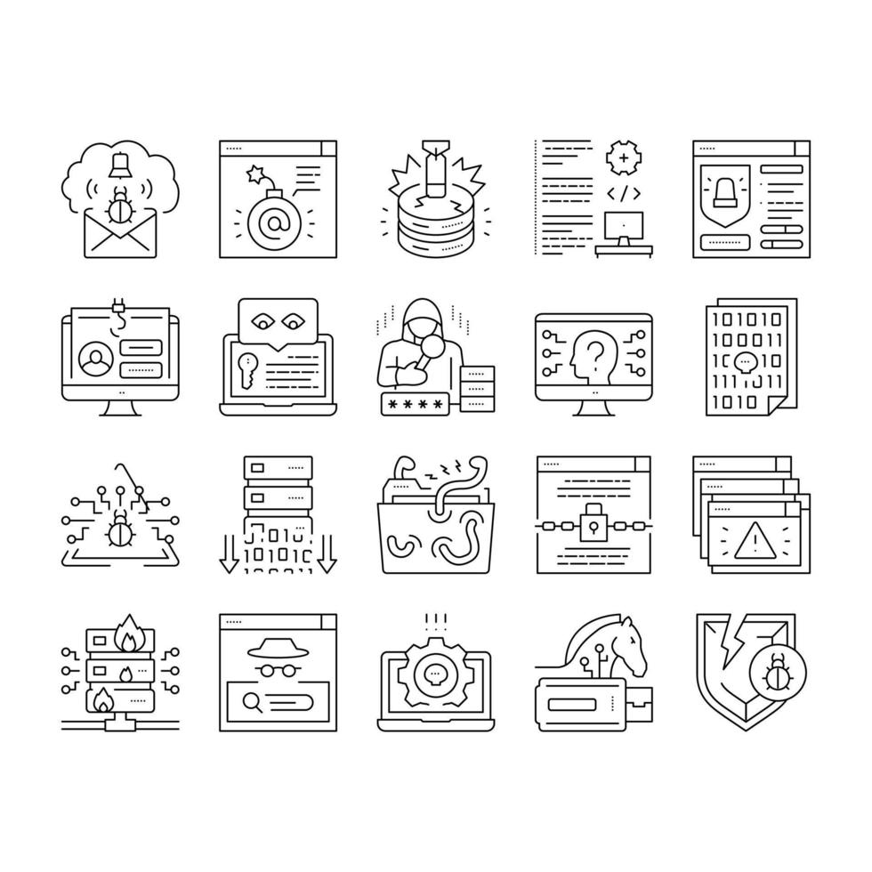 Cyber Security System Technology Icons Set Vector