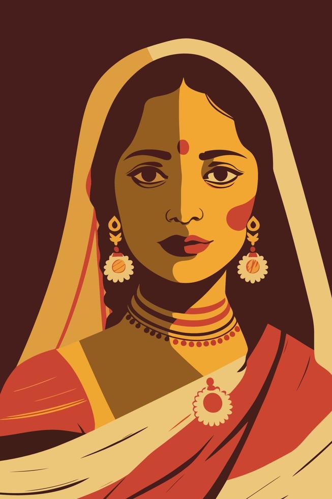 mujer india con traje tradicional. ilustración vectorial de una hermosa mujer india. vector