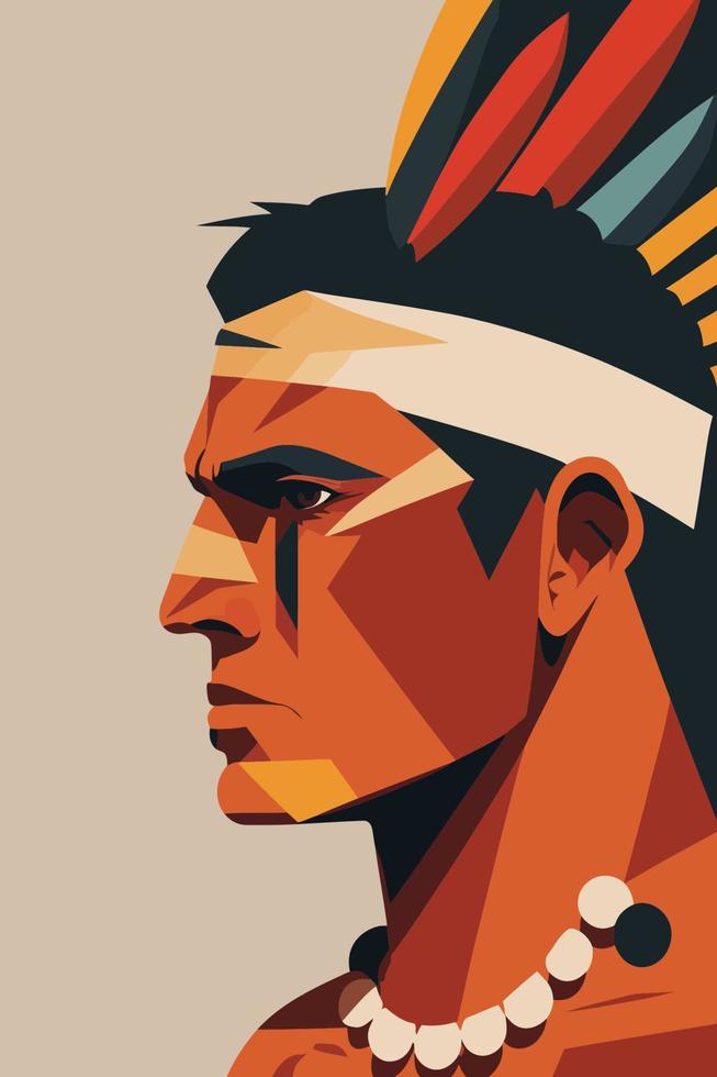 Native american indian man in profile. Vector illustration of native american man