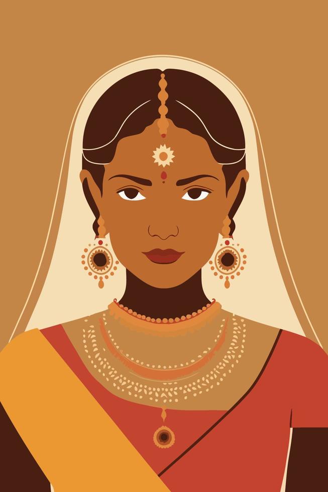 Indian woman in traditional clothing. Vector illustration of a beautiful Indian woman.