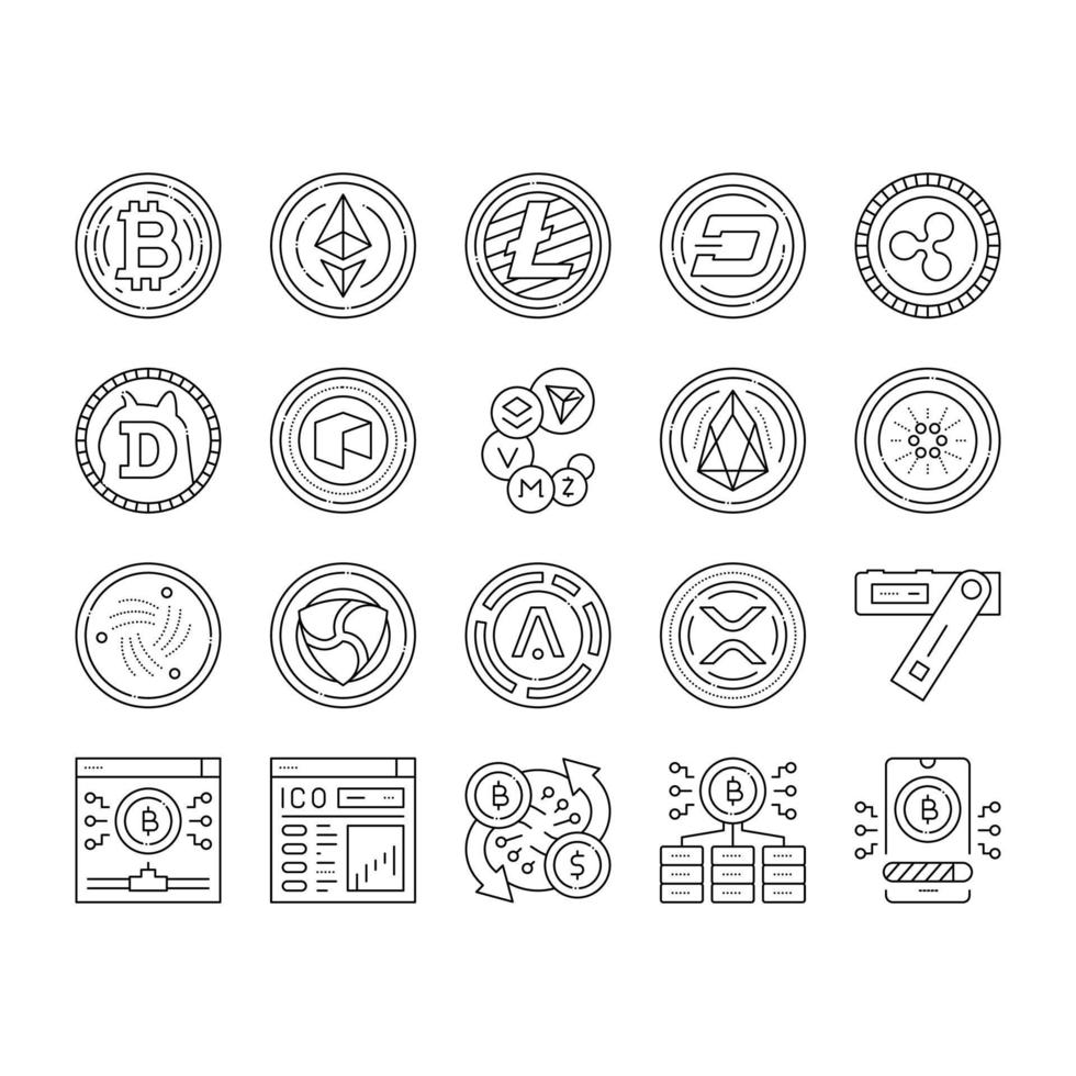 Cryptocurrency Digital Money Icons Set Vector