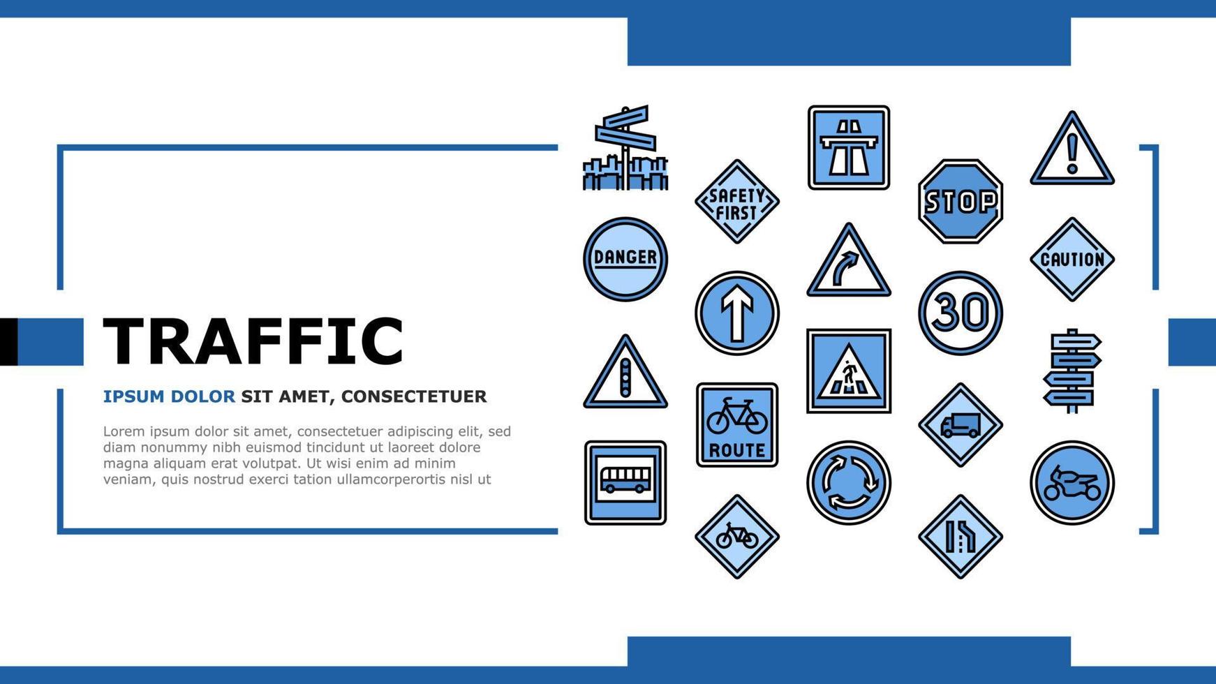 vector de encabezado de aterrizaje de información de carretera de señal de tráfico