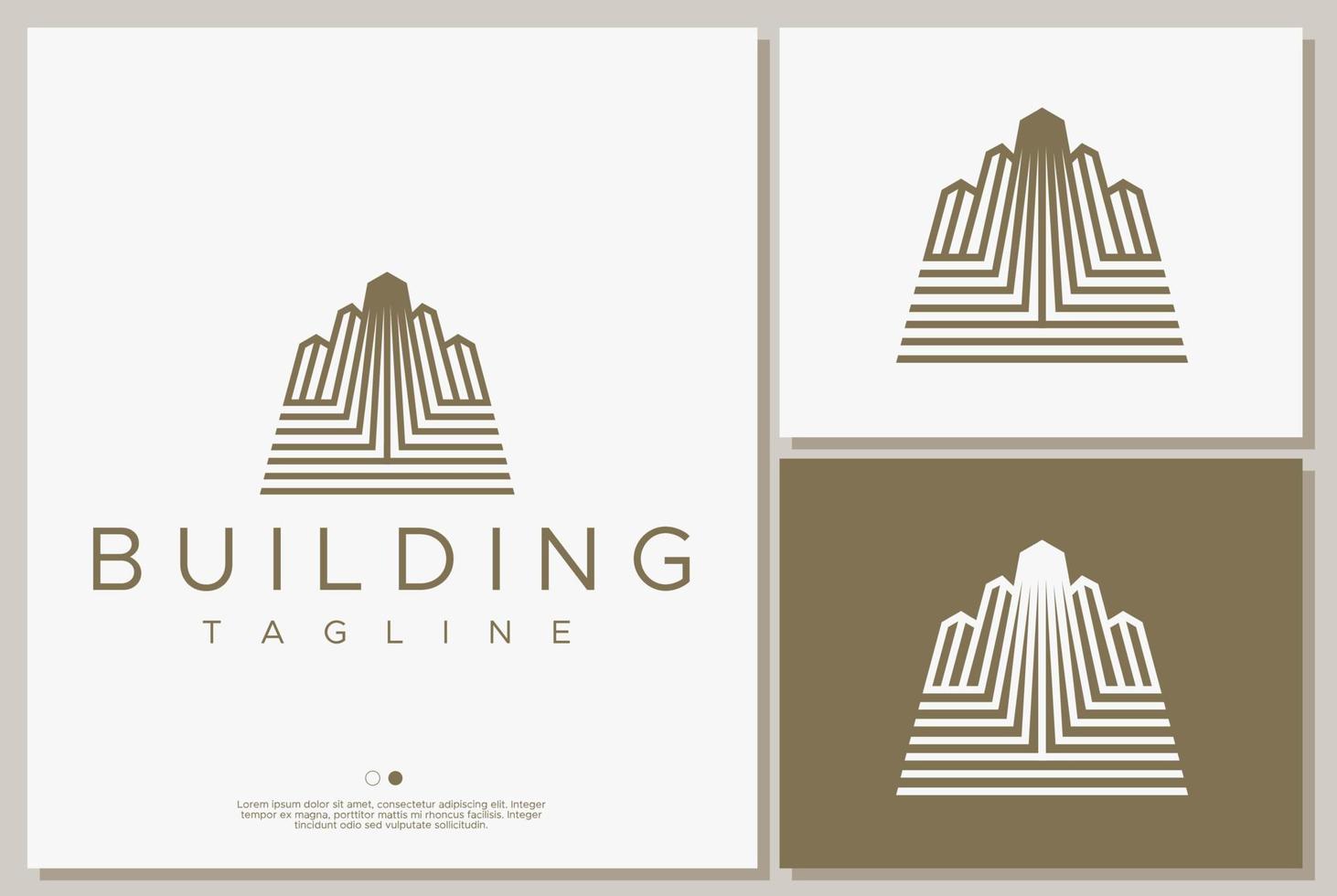 Luxury line skyscraper building logo design. Elegant property town logo vector. vector