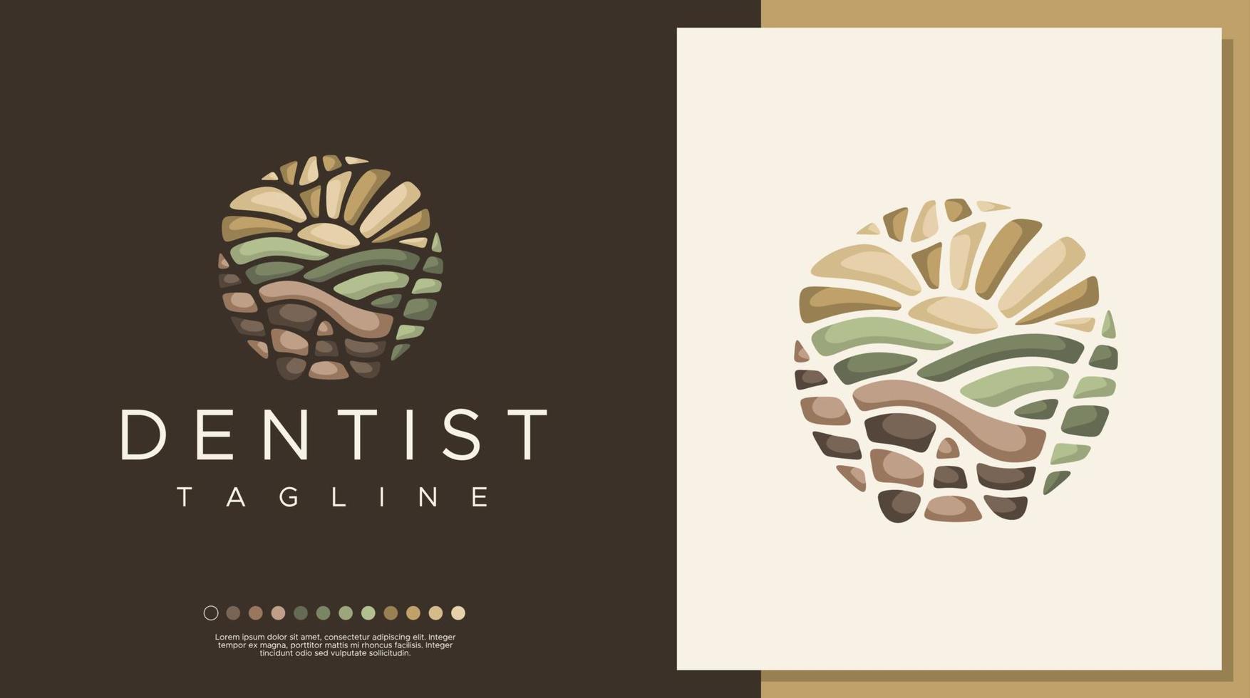 plantilla de diseño de logotipo dental de paisaje circular. gráfico vectorial del logotipo del diente de la naturaleza. vector