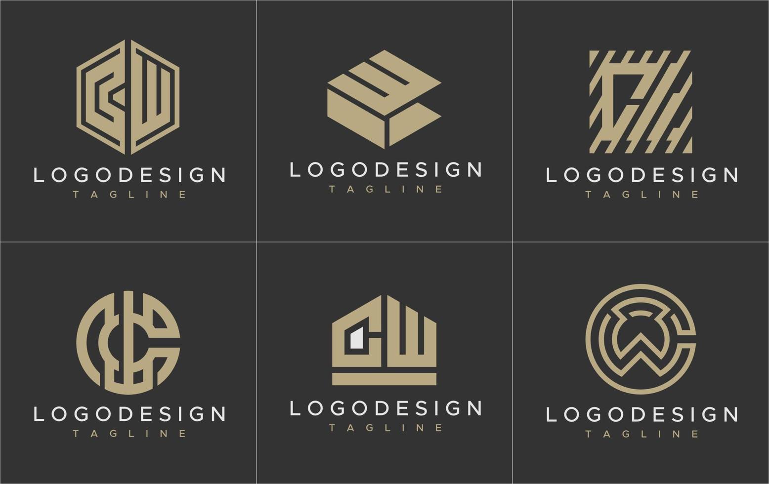 CW C W logo design template set. Modern CW C W letter logo collection. vector