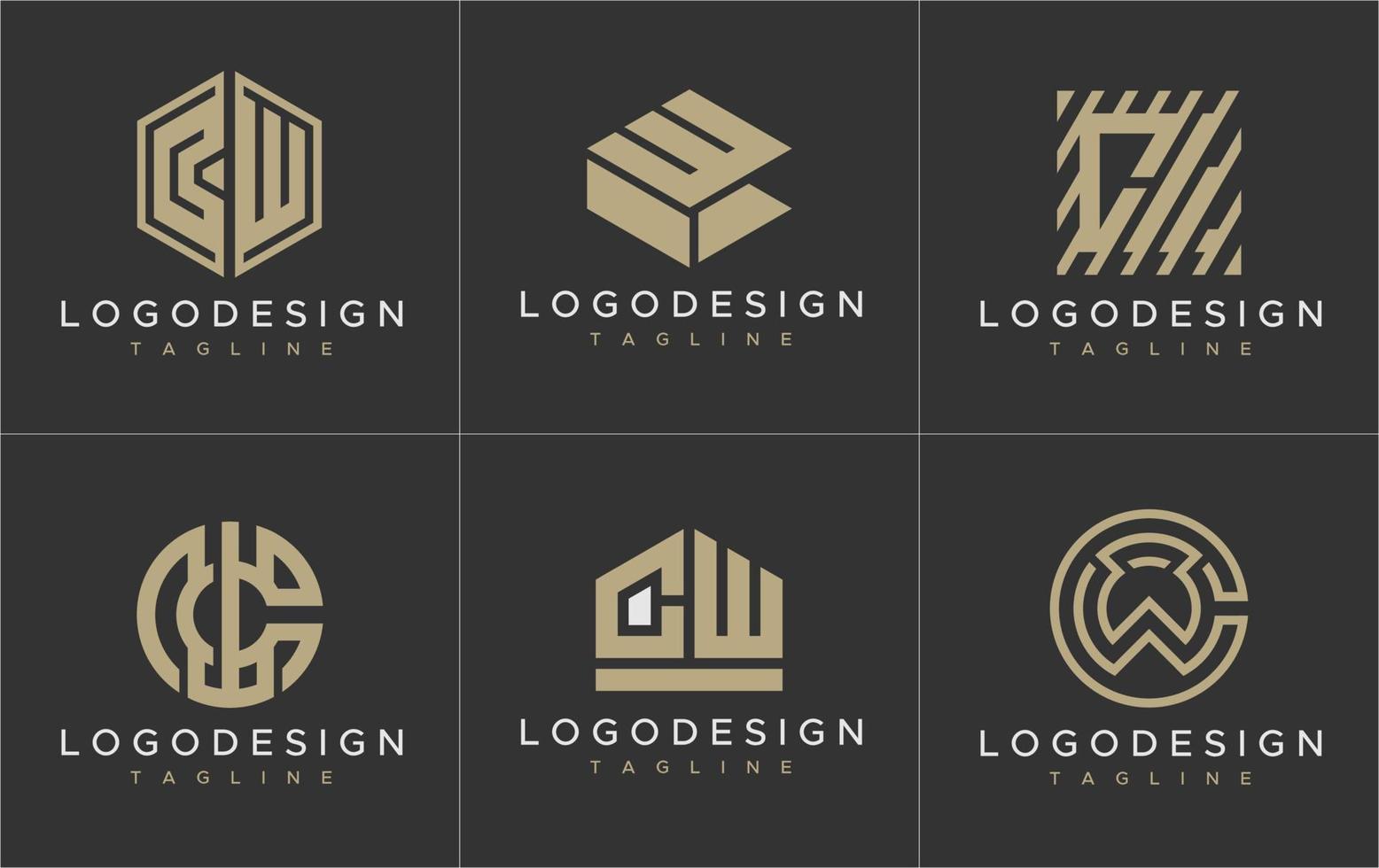 conjunto de plantillas de diseño de logotipo cw cw. colección moderna de logotipos de letras cw cw. vector