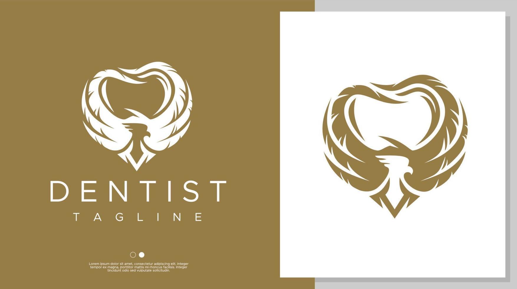 Eagle dental logo design template. Luxury bird tooth logo branding vector. vector