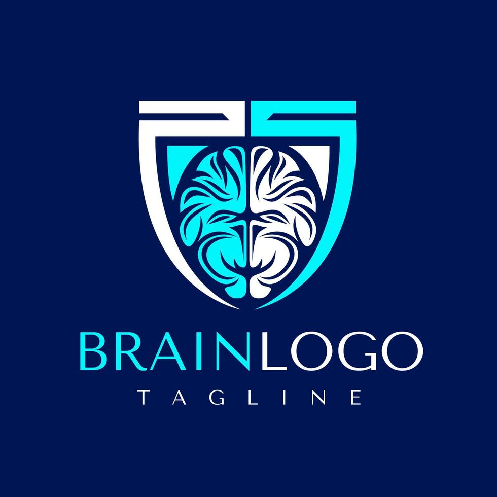 Modern brain shield logo design template. Education brain logo graphic vector. vector