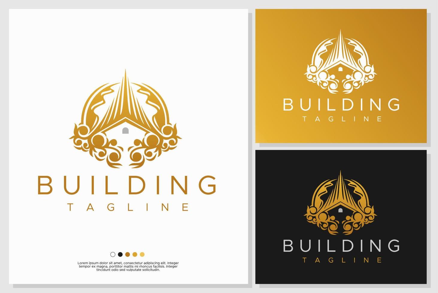 Luxury property building logo design template. Elegant gold property logo brand. vector