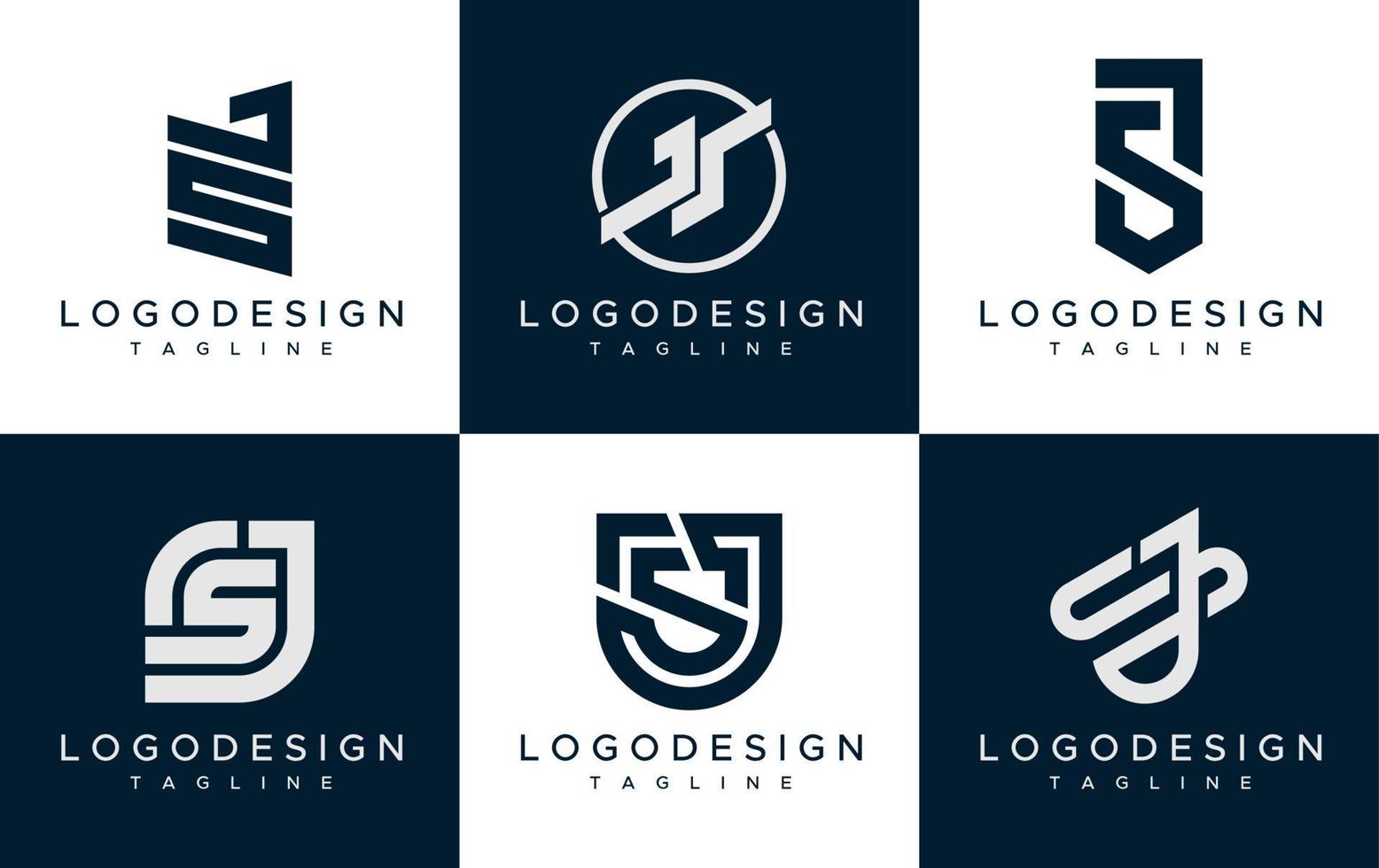 J S JS logo design collection. Modern J S JS letter logo vector set.