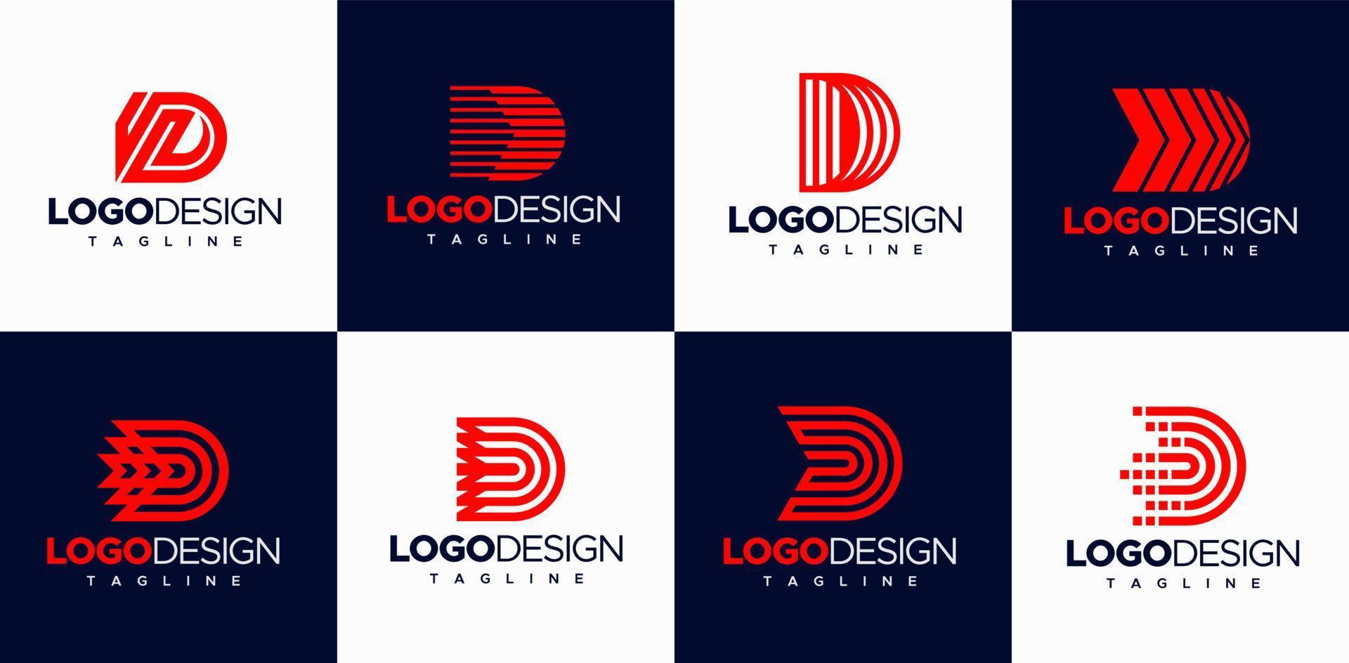 conjunto de plantillas de diseño de logotipo de letra d. colección de logotipos de letras de línea d. vector