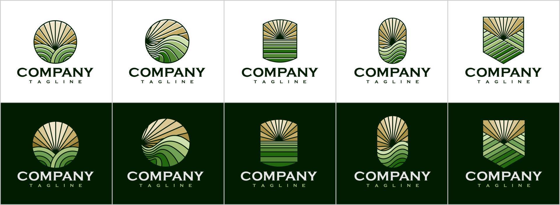 Line farm logo design collection. Line eco green logo template vector set.