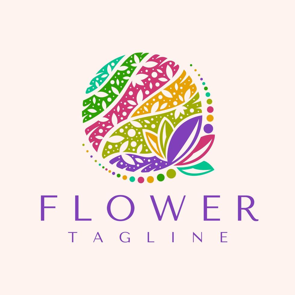 Colorful flower logo design branding. Fun decorative floral logo vector. vector