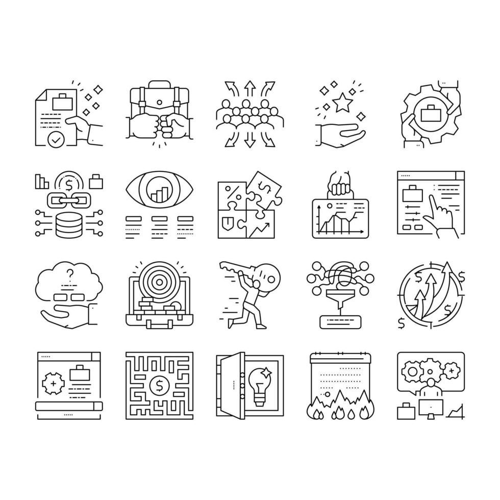 Solution Business Problem Task Icons Set Vector