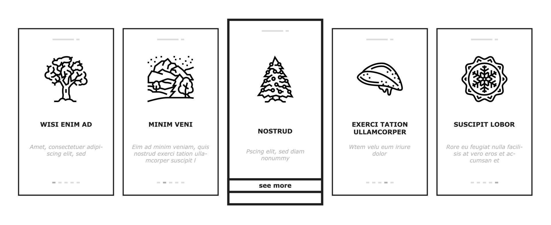 winter snow season nature onboarding icons set vector