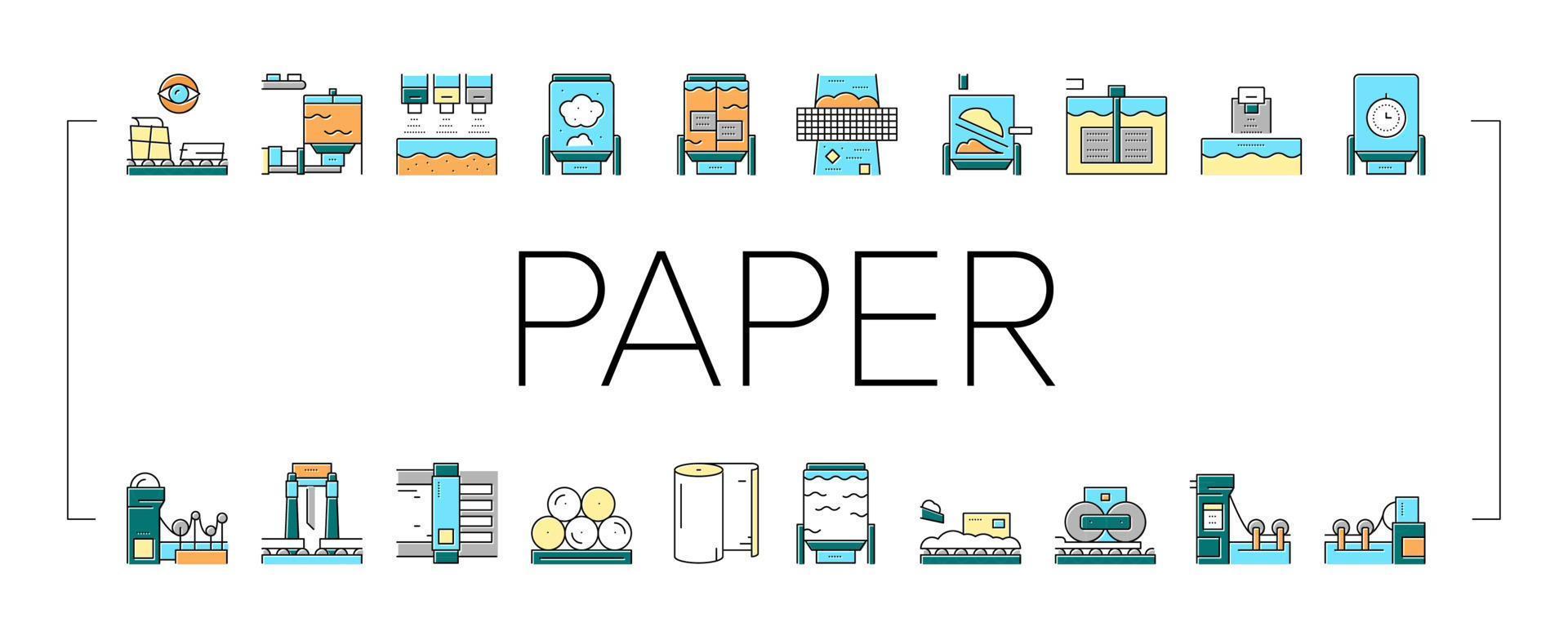 Paper Production Plant Collection Icons Set Vector
