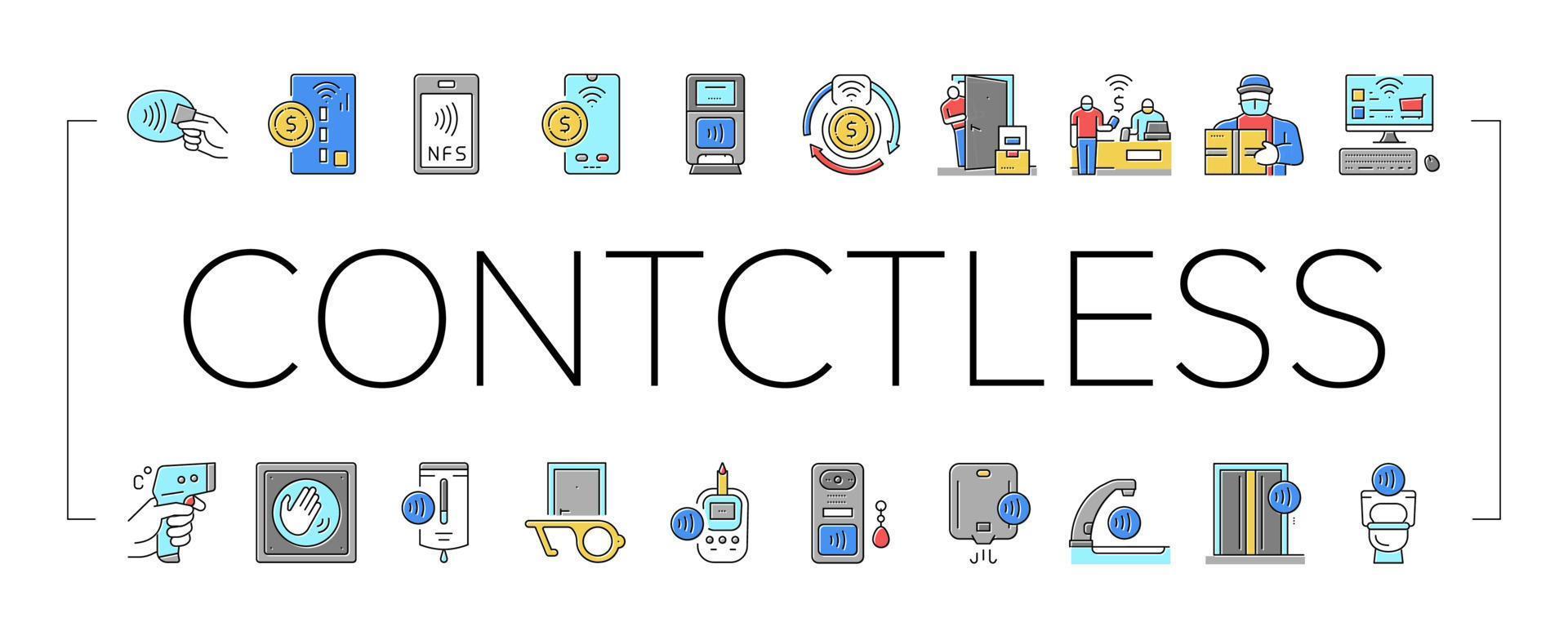 Contactless System Technology Icons Set Vector