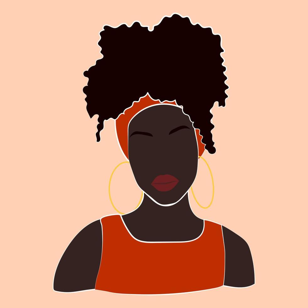 Portrait of  black African American woman with curly hair. Abstract portrait of a woman vector