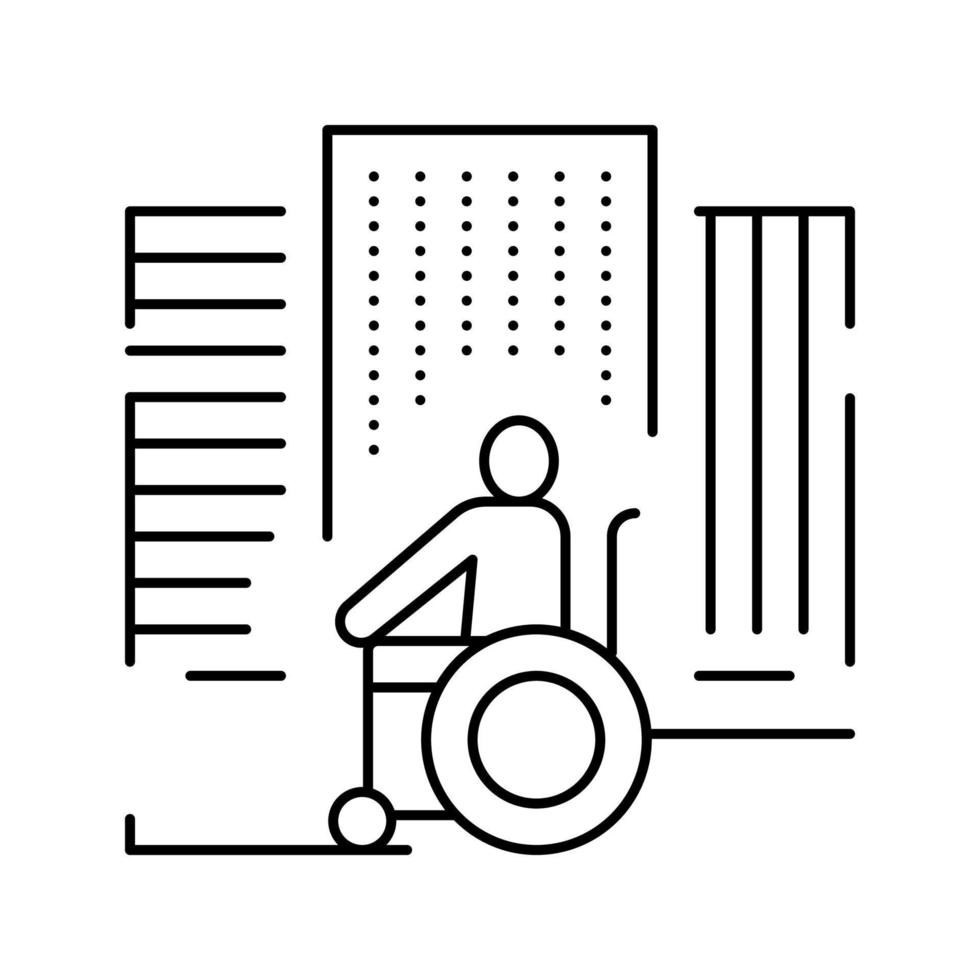 silla de ruedas de equitación discapacitada en la ilustración de vector de icono de línea de ciudad