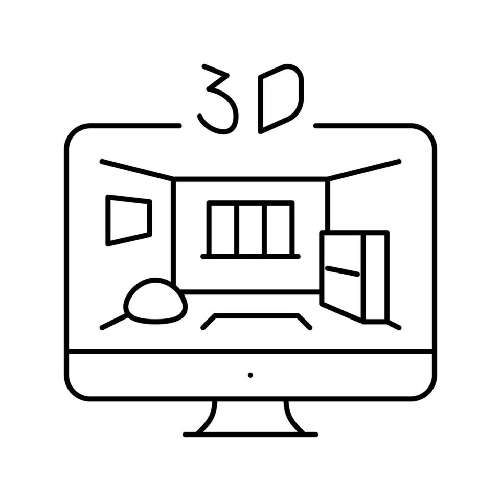 3d sketching interior design home line icon vector illustration