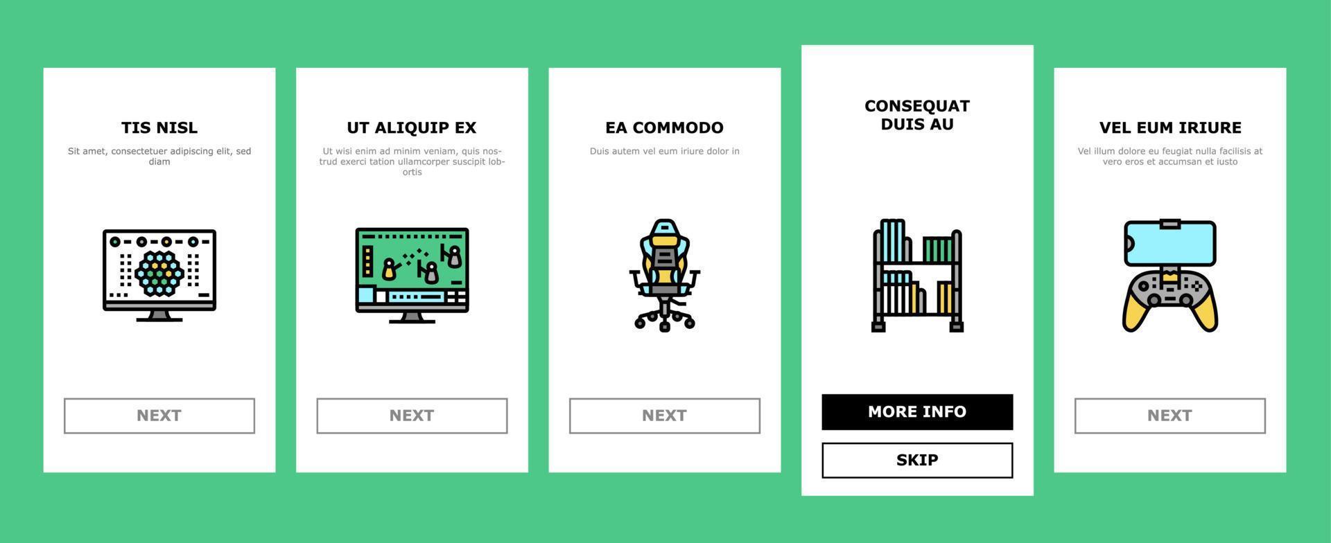 Video Game Electronic And Device onboarding icons set vector