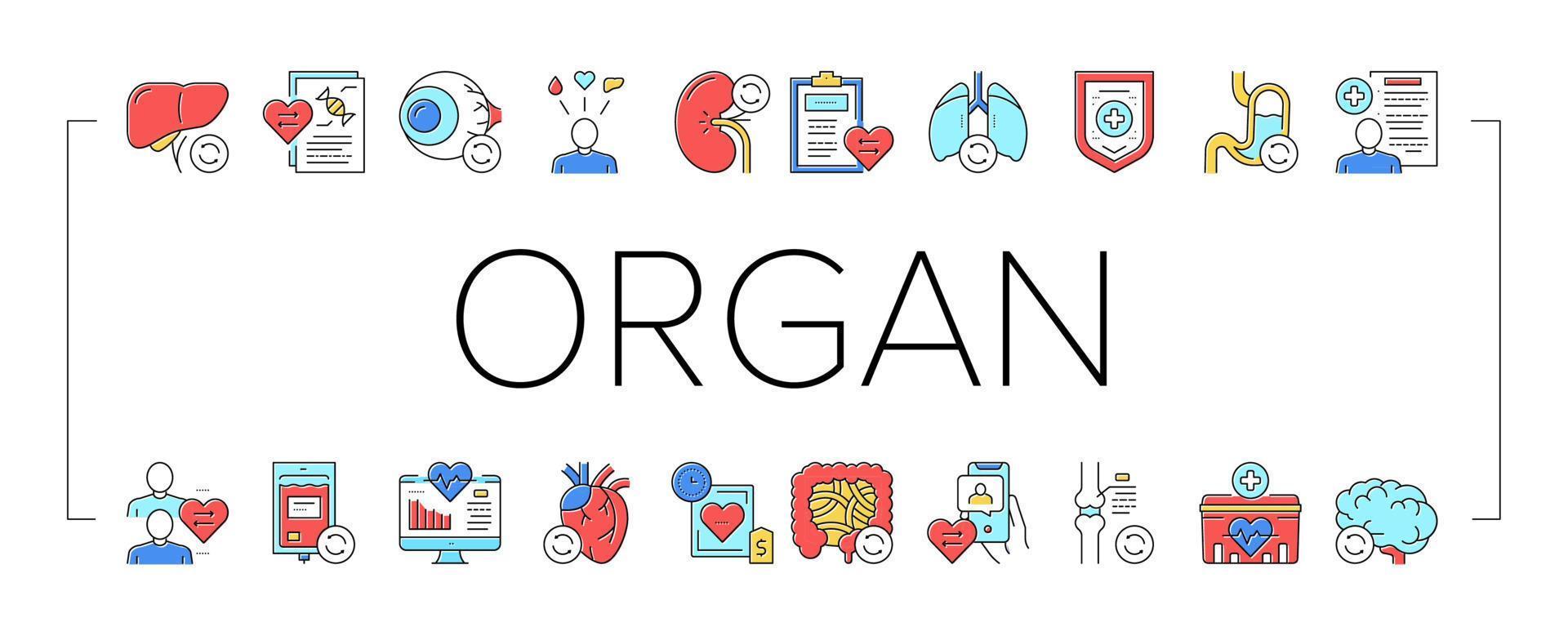 Organ Donation Medical Collection Icons Set Vector