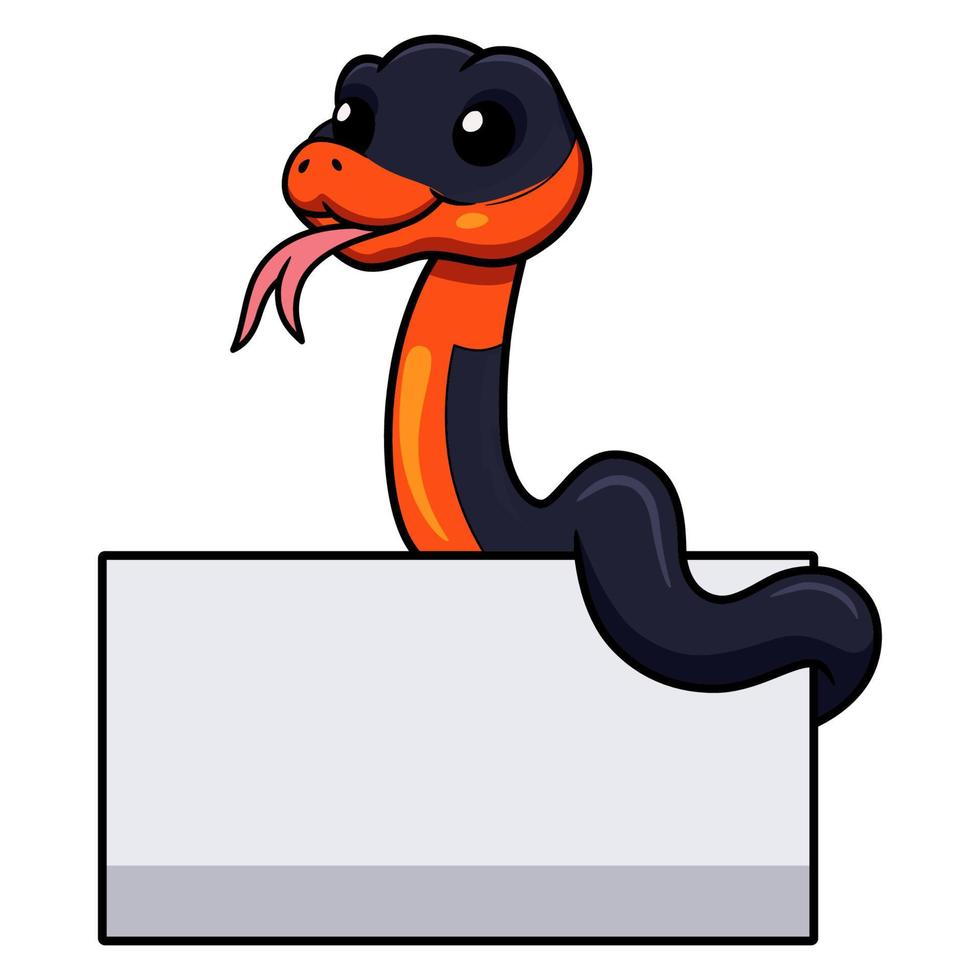 Cute ring necked snake cartoon with blank sign vector