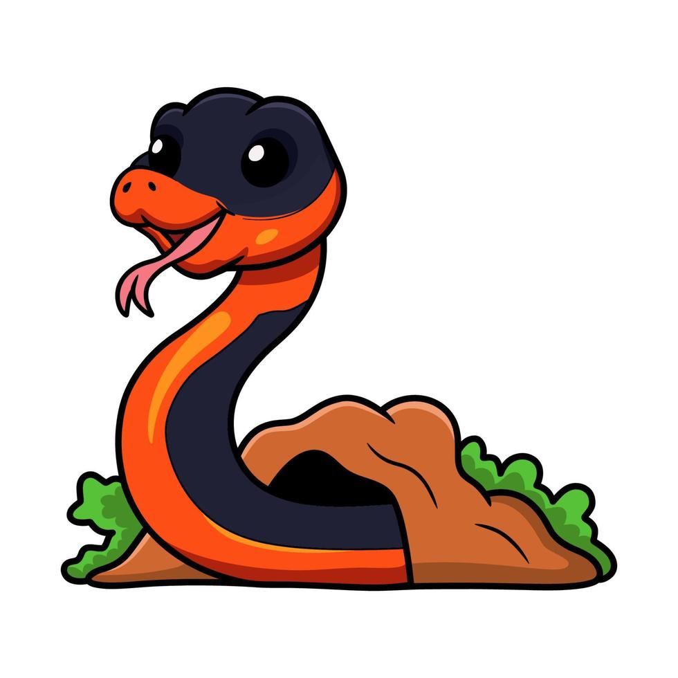 Cute ring necked snake cartoon out from hole vector