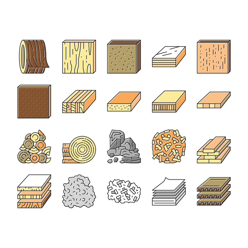 Timber Wood Industrial Production Icons Set Vector