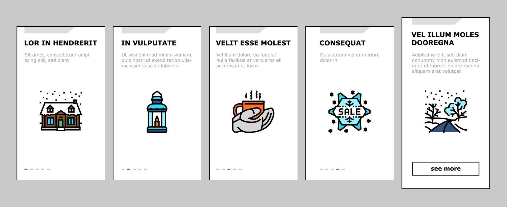 winter snow season nature onboarding icons set vector