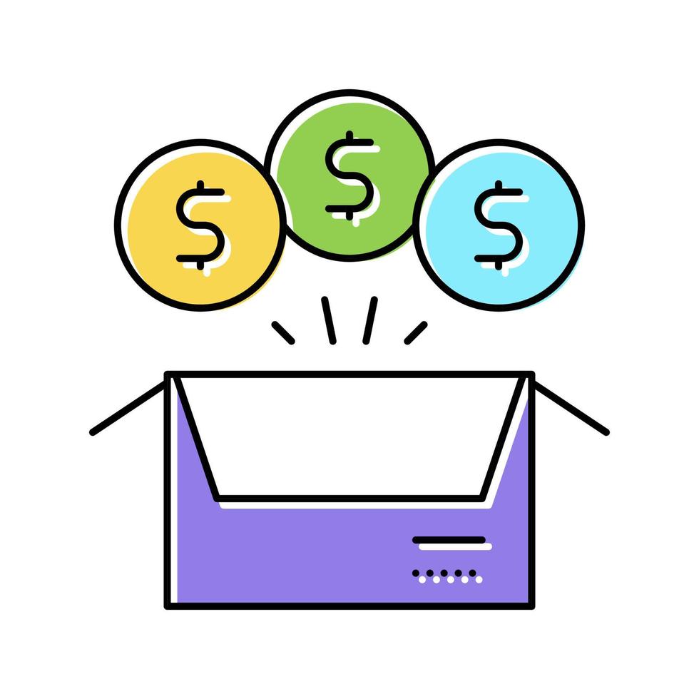 coins cardboard box color icon vector isolated illustration