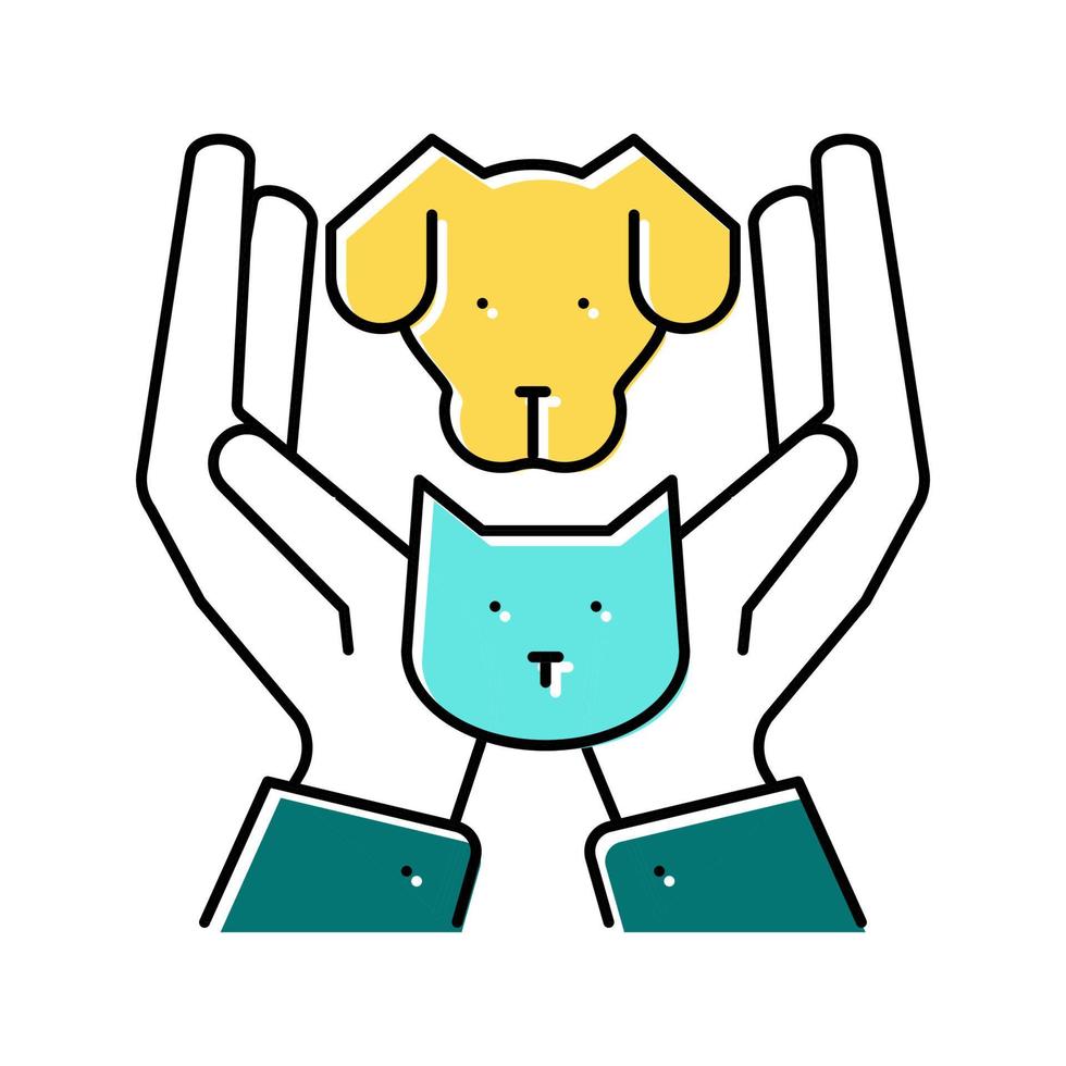 manos sosteniendo gato y perro color icono vector ilustración