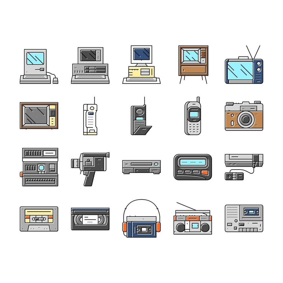 retro gadget technology device icons set vector