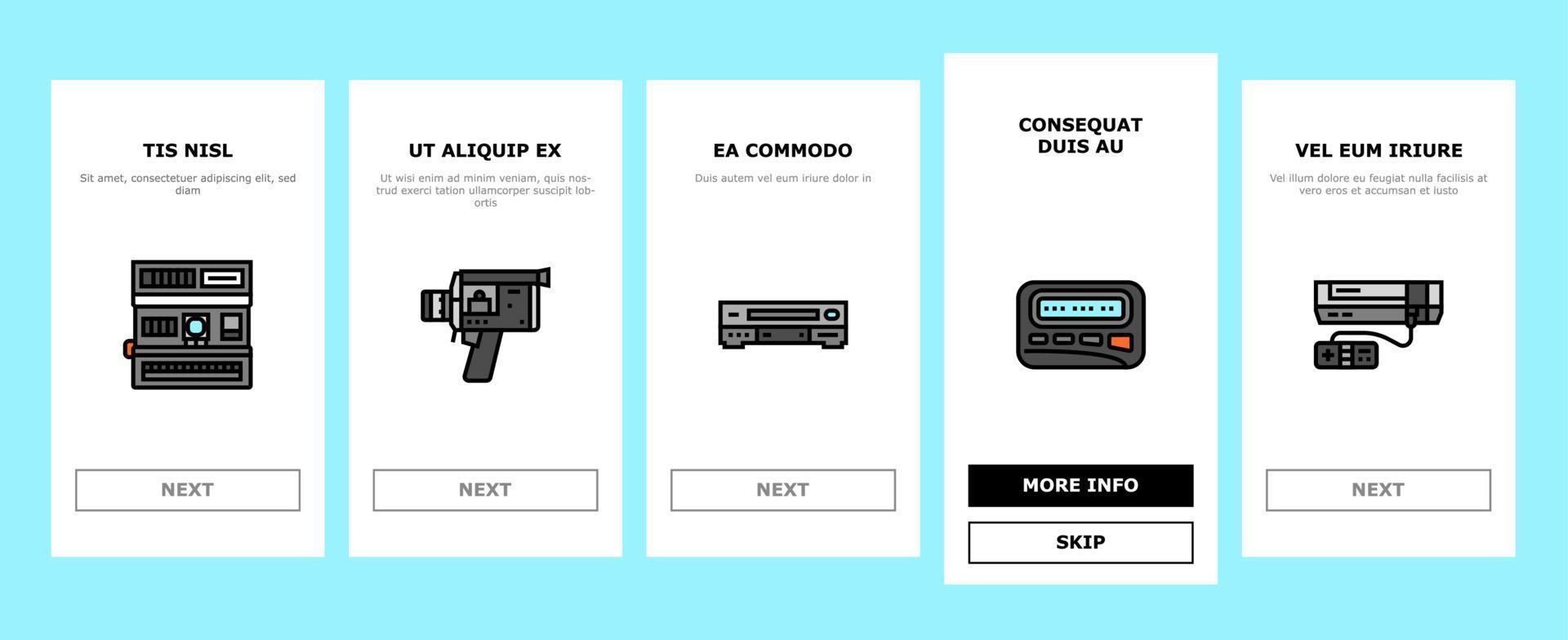 retro gadget technology device onboarding icons set vector