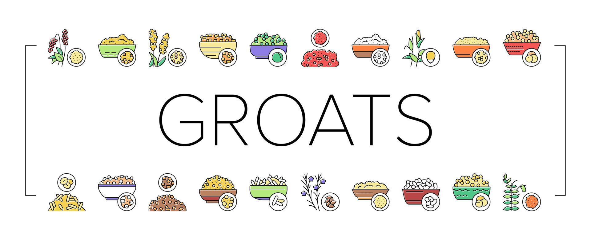 Groats Natural Food Collection Icons Set Vector