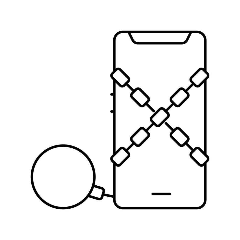 mobile phone with chain and core line icon vector illustration