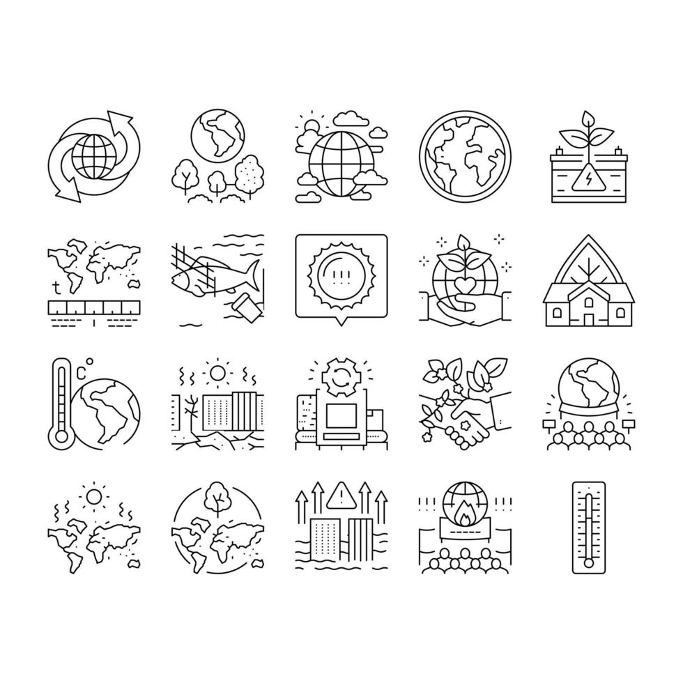 Climate Change And Environment Icons Set Vector