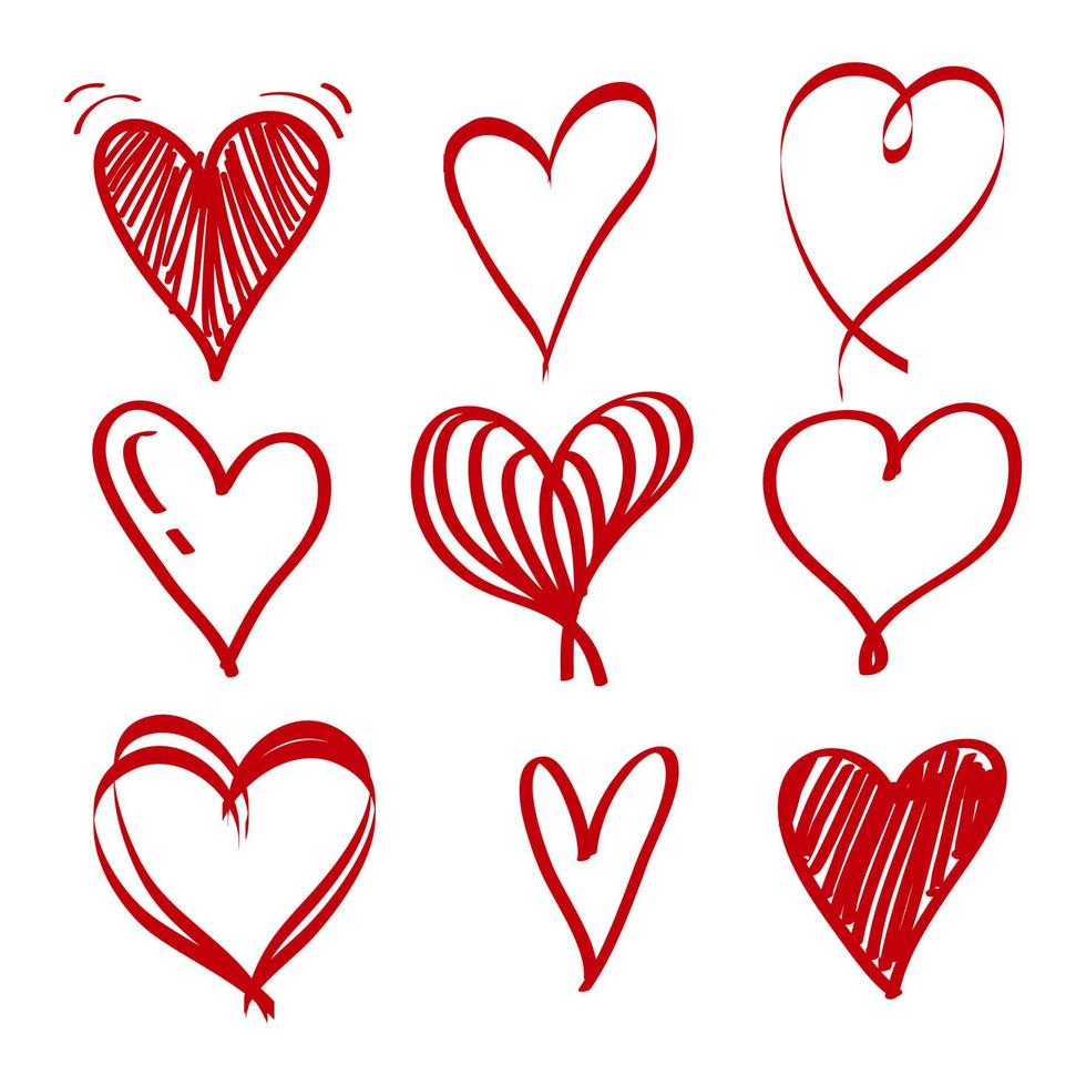 hand drawn love heart collection. Doodle hearts. isolated on white background. vector illustration