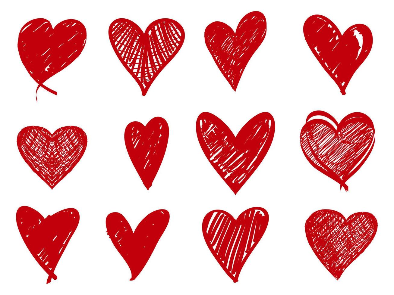 colección de corazones de amor dibujada a mano. garabatear corazones. aislado sobre fondo blanco. ilustración vectorial vector