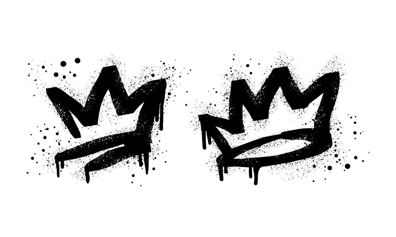collection of Spray painted graffiti crown sign in black over white. Crown drip symbol. isolated on white background. vector illustration