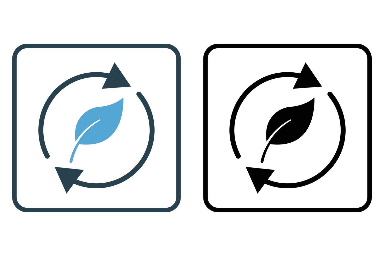 Sustainable icon illustration. Arrow icon with leaf. icon related to ecology, renewable energy. Solid icon style. Simple vector design editable