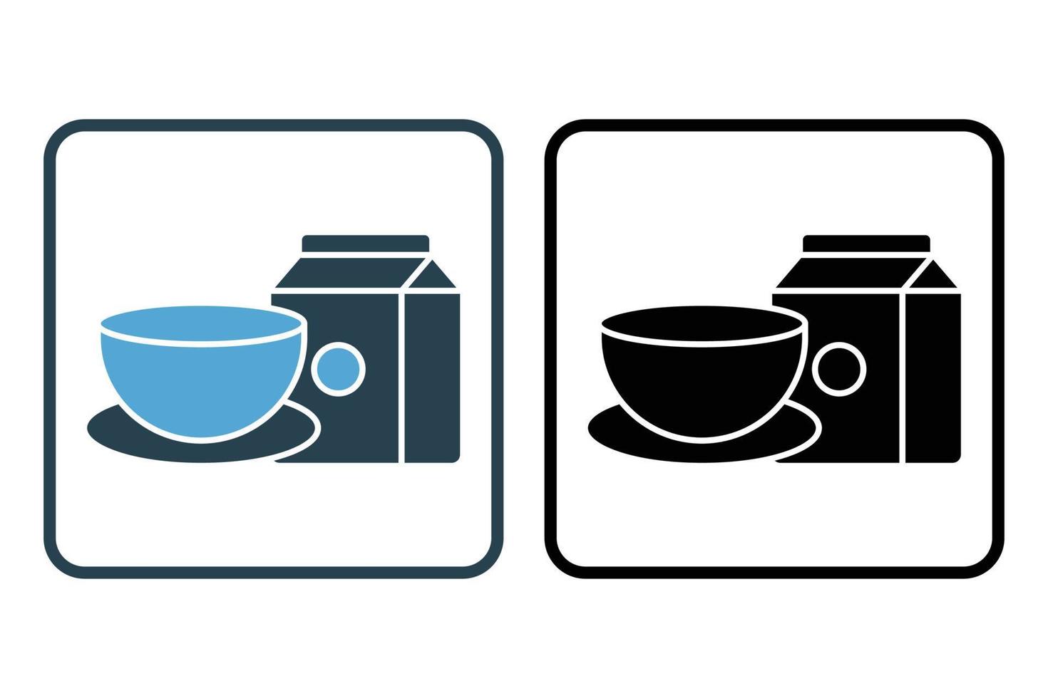 Breakfast icon illustration. Milk icon, bowl. Solid icon style. Simple vector design editable