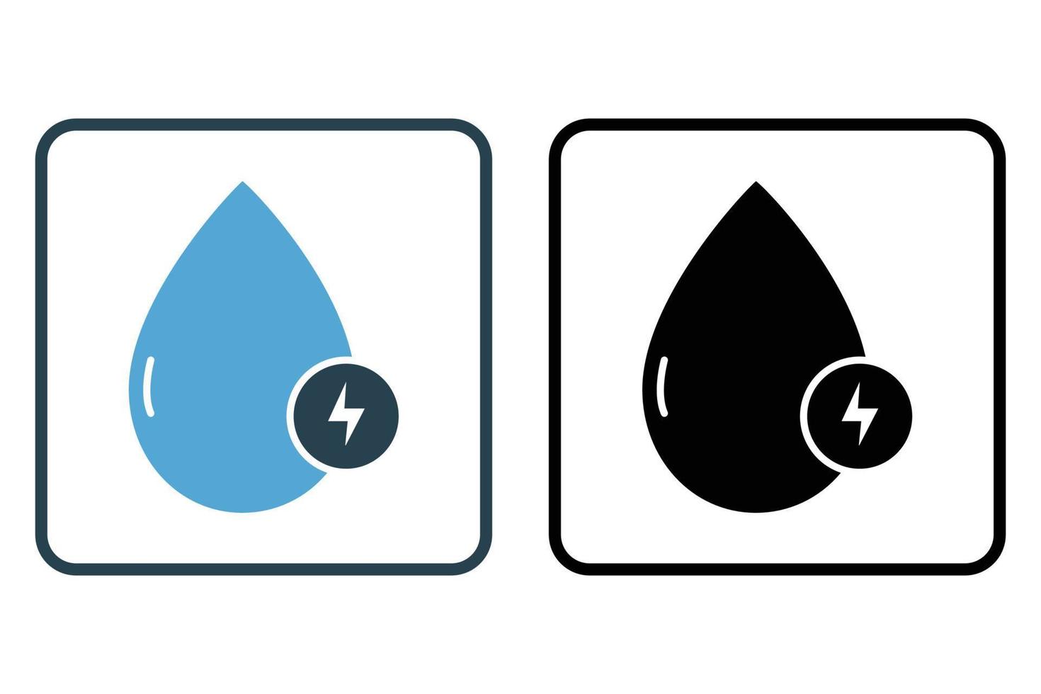 Hydro power icon illustration. water drop icon with electricity. icon related to ecology, renewable energy. Solid icon style. Simple vector design editable